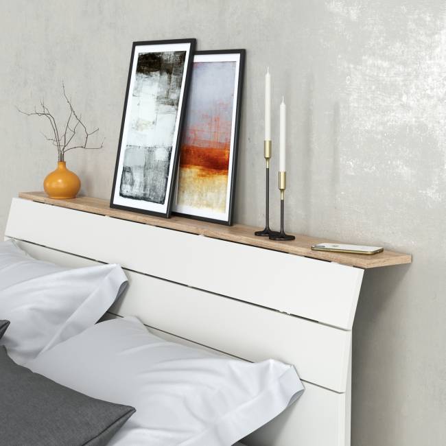 Муссон мебель для спальни: кровать 1600, основание, тумбочка и комод 4-ре ящика цвет белый/дуб эндгрейн элегантный