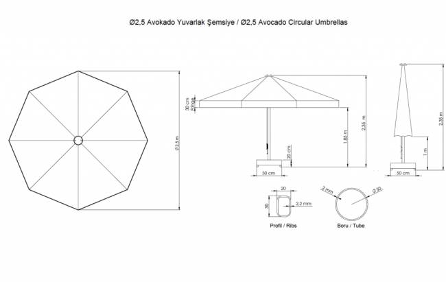 Зонт профессиональный  Ø2.5 м Avocado бежевый Ø2500 мм