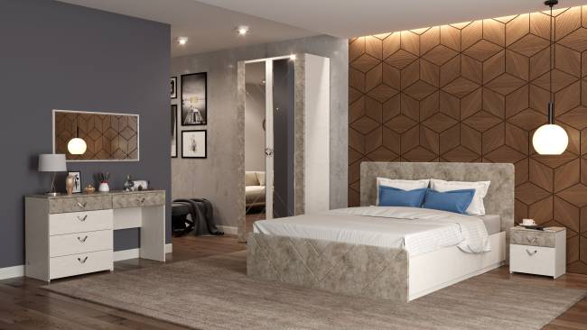 Кровать 1600 с подъёмным ортопедическим основанием Амели 11.31 цвет шёлковый камень/бетон чикаго беж