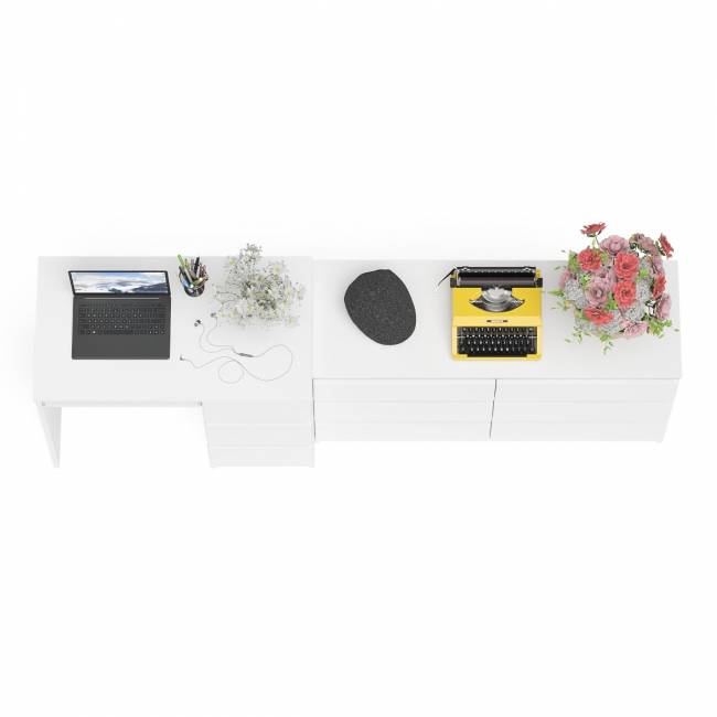 Комод Мори МК-1200 6 ящиков и компьютерный стол МС-6 три ящика справа цвет белый