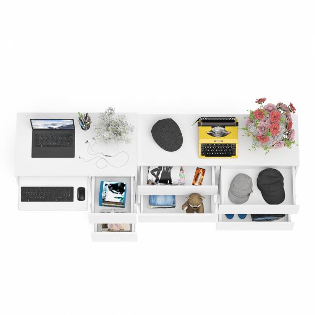 Комод Мори МК-1200 6 ящиков и компьютерный стол МС-6 три ящика справа цвет белый