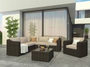 Диван модульный угловой "Малага", из искусственного ротанга, коричневый с черным