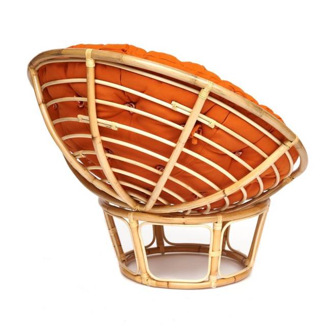 Кресло PAPASAN ECO/ПАПАСАН ЭКО P115-1/SP STD /c подушкой, ремешками/ диаметр подушки 122 см, 115x101x92 см, Natural (натуральный), ткань Оранжевый, С 23 Natural (натуральный)