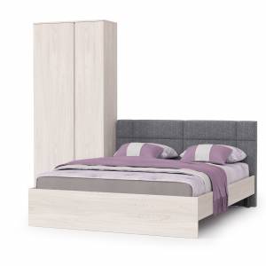 Двуспальная кровать Ника 1600 с основанием и шкаф для одежды цвет ясень анкор светлый