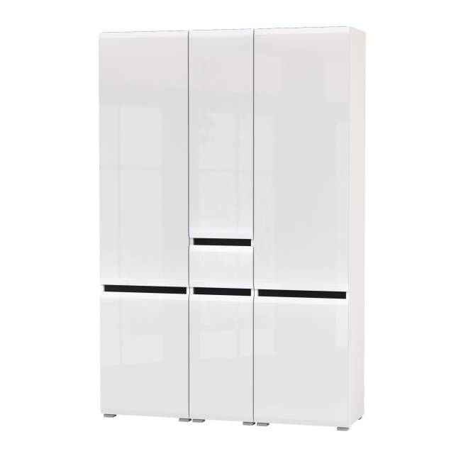 Два шкафа Сидней с дверками и один шкаф Сидней с ящиком цвет белый/чёрный/МДФ белый глянец Два шкафа Сидней с дверками и один шкаф Сидней с ящиком цвет белый/чёрный/МДФ белый глянец