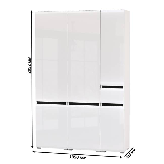 Два шкафа Сидней с дверками и один шкаф Сидней с ящиком цвет белый/чёрный/МДФ белый глянец Два шкафа Сидней с дверками и один шкаф Сидней с ящиком цвет белый/чёрный/МДФ белый глянец