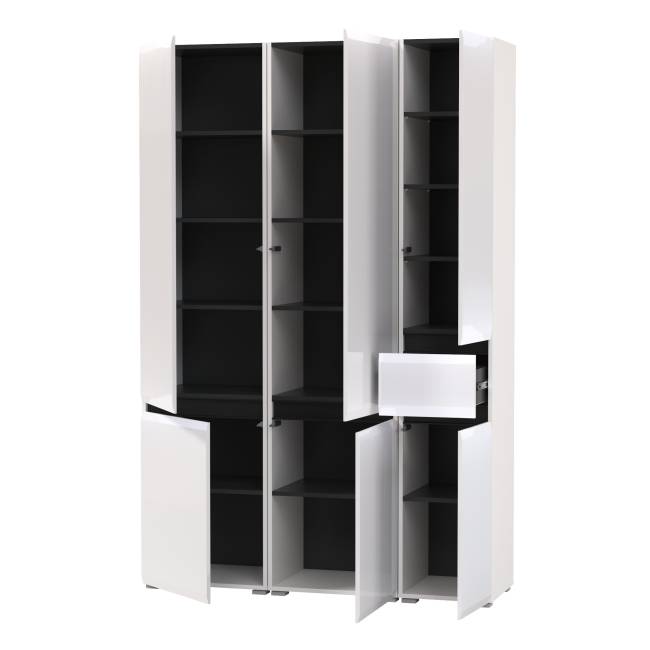 Два шкафа Сидней с дверками и один шкаф Сидней с ящиком цвет белый/чёрный/МДФ белый глянец Два шкафа Сидней с дверками и один шкаф Сидней с ящиком цвет белый/чёрный/МДФ белый глянец