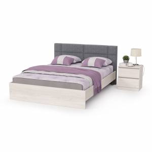 Кровать с мягкой спинкой с основанием и прикроватной тумбочкой Ника цвет ясень анкор светлый