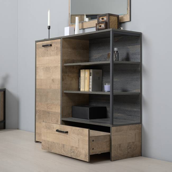 Стенка в гостиную лофт с подсветкой Трувор № 36 цвет дуб гранж песочный/интра