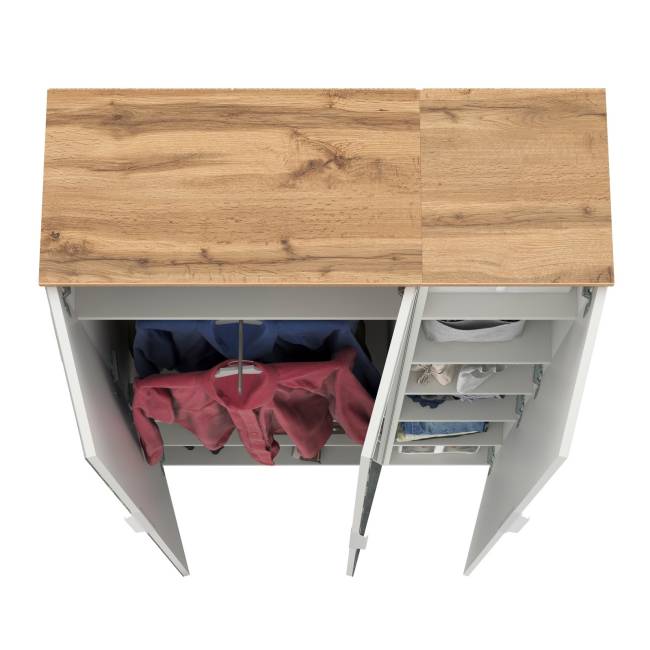 Шкаф для одежды и шкаф-пенал Октава цвет белый шагрень/дуб крафт золотой/зеркало