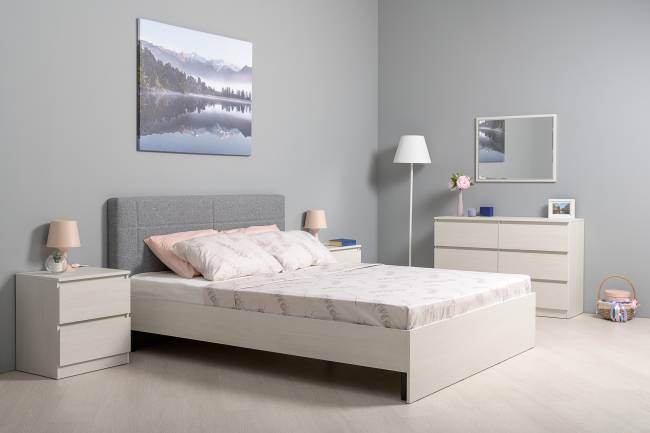 Двуспальная кровать с мягкой спинкой с ортопедическим основанием Ника цвет ясень анкор светлый