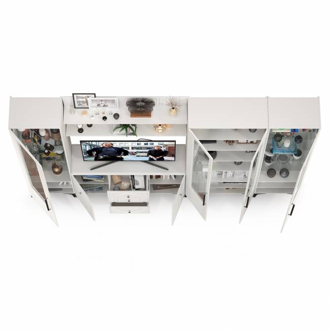 Большая стенка в гостиную Валенсия № 108 цвет белый шагрень