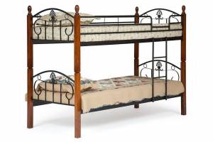 Кровать BOLERO двухярусная дерево гевея/металл, 90*200 см (bunk bed), красный дуб/черный дуб темный дерево гевея/металл