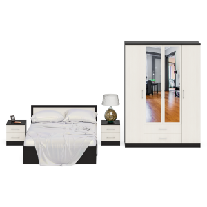 Гарнитур спальный Фиеста Кровать 1400 + Две тумбы + Шкаф 4-х створчатый цвет венге/дуб лоредо