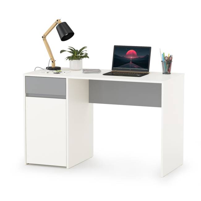 Рабочий стол с полкой и шкафом для одежды Торонто цвет белый шагрень/стальной серый