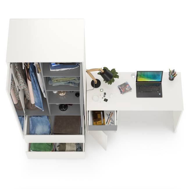 Стол рабочий со шкафом для одежды Торонто цвет белый шагрень/стальной серый