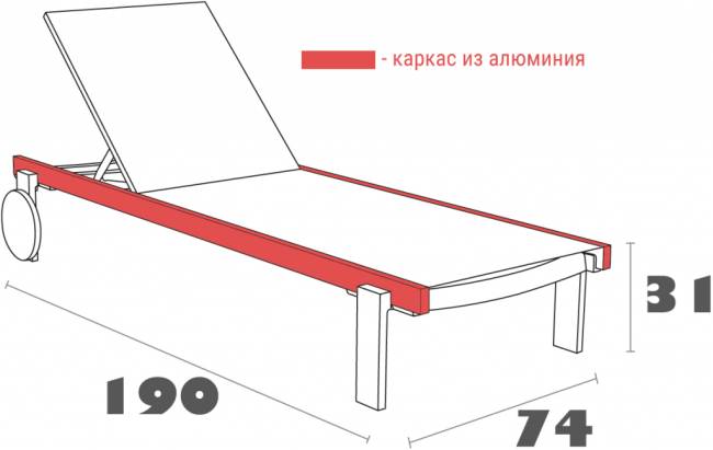 Шезлонг-лежак металлический Casablanca белый 1900х740х310 мм