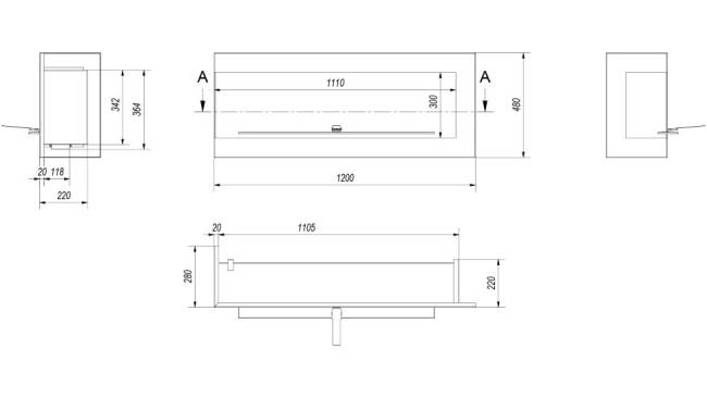 Биокамин Kratki DELTA/P/1200 угловой, TUV