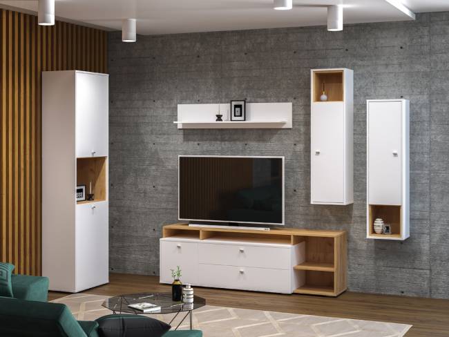 Пенал для гостиной Бэль цвет дуб крафт золотой/белый премиум