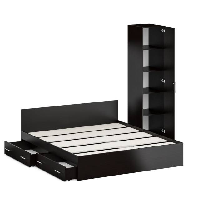 Двуспальная кровать с ящиками 1800 с пеналом Стандарт цвет венге