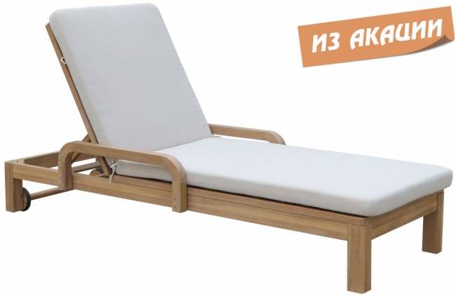 Шезлонг деревянный с матрасом Rimini натуральный, бежевый 1840х730х870 мм