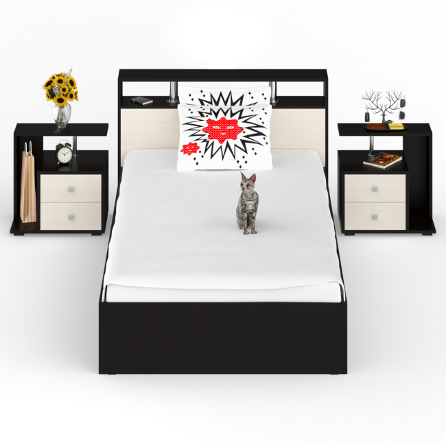 Кровать 1200 Камелия + две тумбы цвет венге/дуб лоредо