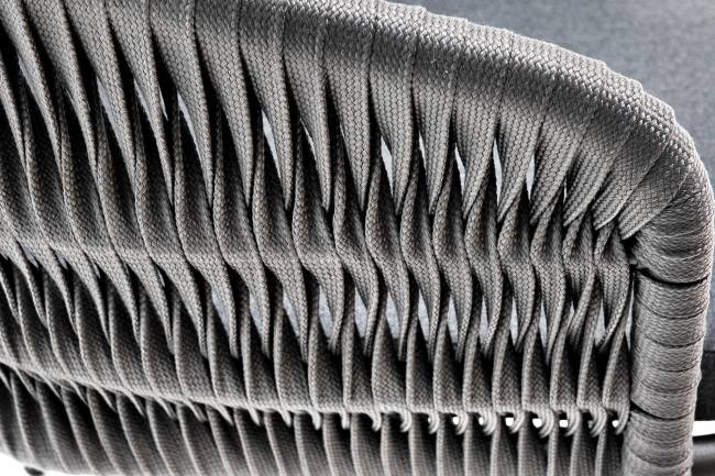 "Бордо" стул плетеный из роупа (колос), каркас алюминий серый (RAL7022) муар, роуп серый 15мм, ткань темно-серая 027 "Бордо" стул плетеный из роупа (колос), каркас алюминий серый (RAL7022) муар, роуп серый 15мм, ткань темно-серая 027