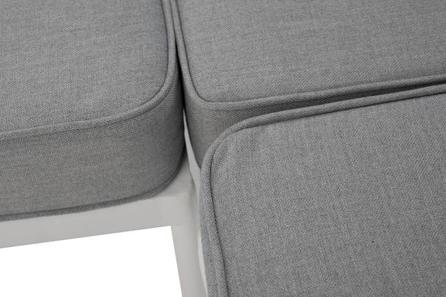 "Канны" диван модульный плетеный из роупа, каркас алюминий белый, роуп светло-серый круглый, ткань светло-серая