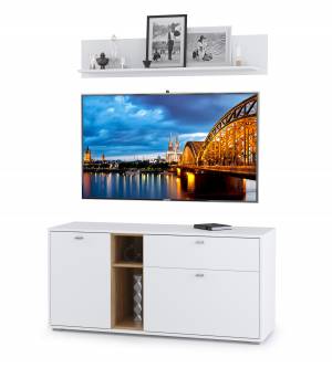 Тумба для ТВ Бэль 10.91 с полкой 10.107, цвет дуб крафт золотой/белый премиум