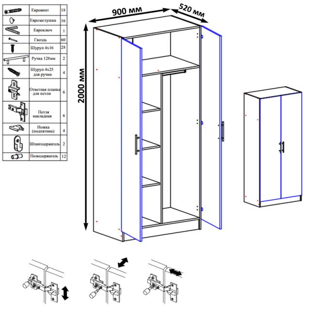 Шкаф 2-х створчатый белый Стандарт цвет белый Шкаф 2-х створчатый белый Стандарт цвет белый