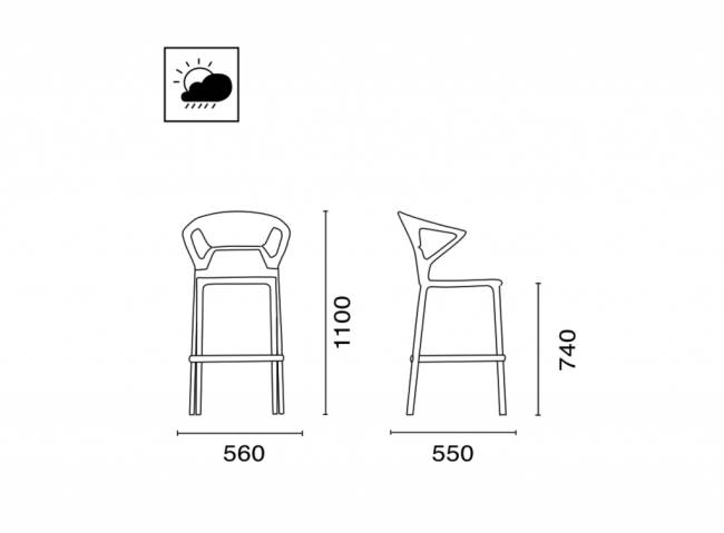 Кресло пластиковое барное Ego-K Bar сатинированный алюминий, антрацит матовый, прозрачный 560х550х1100 мм
