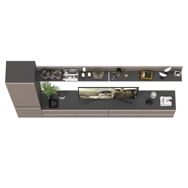 Две тумбы для телевизора с двумя верхними полочками и шкаф с дверками Сидней цвет антрацит/МДФ веллюто капучино