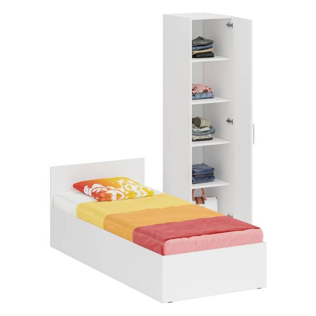 Кровать белая односпальная 900 с пеналом Стандарт цвет белый