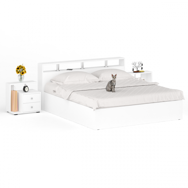 Кровать 1800 Камелия + две тумбы цвет белый