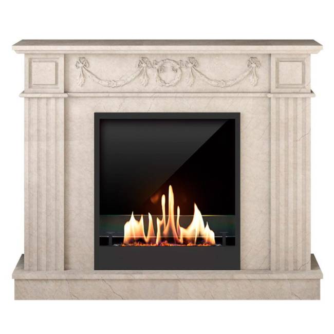 Биокамин в мраморном портале SteelHeat Washington (Стекло + Стемалит)