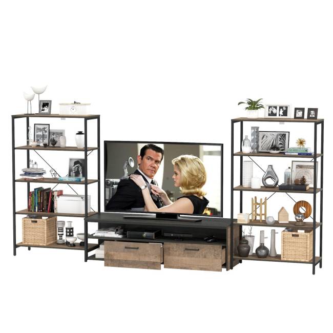 Два открытых стеллажа с полками и ТВ-тумба Трувор цвет дуб гранж песочный/интра