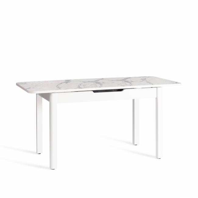 Стол ALIGERY ЛДСП/HPL/опора-массив березы , 130 х 75+30 х 75 см, Мрамор светлый/белый Мрамор светлый/белый ЛДСП/HPL/опора-массив березы