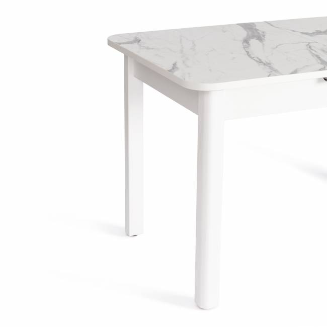 Стол ALIGERY ЛДСП/HPL/опора-массив березы , 130 х 75+30 х 75 см, Мрамор светлый/белый Мрамор светлый/белый ЛДСП/HPL/опора-массив березы