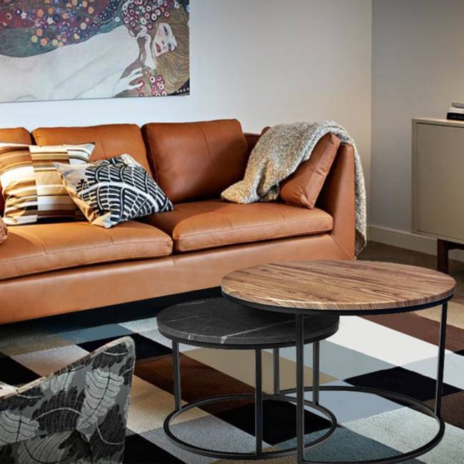 Набор кофейных столиков Tango белый мрамор с чёрными ножками, 2шт Набор кофейных столиков Tango белый мрамор с чёрными ножками, 2шт