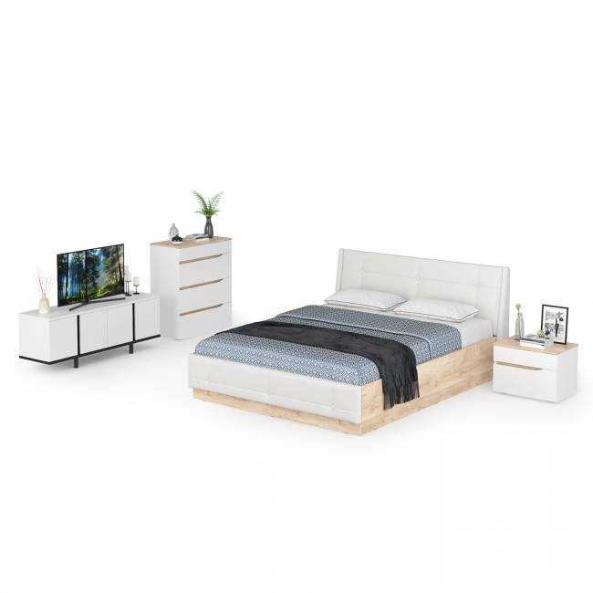 Набор мебели для спальни Муссон с кроватью 1600 цвет белый/чёрный/дуб эндгрейн элегантный/кожзам белый Набор мебели для спальни Муссон с кроватью 1600 цвет белый/чёрный/дуб эндгрейн элегантный/кожзам белый