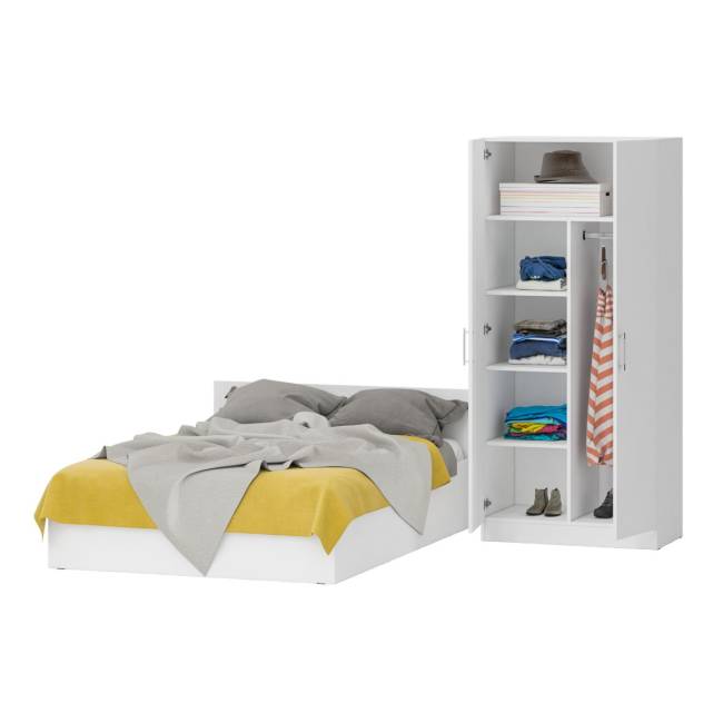 Кровать белая двуспальная 1400 со шкафом для одежды 2-х створчатым Стандарт цвет белый