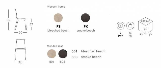 Стул деревянный Smilla отбеленный бук 460х500х820 мм