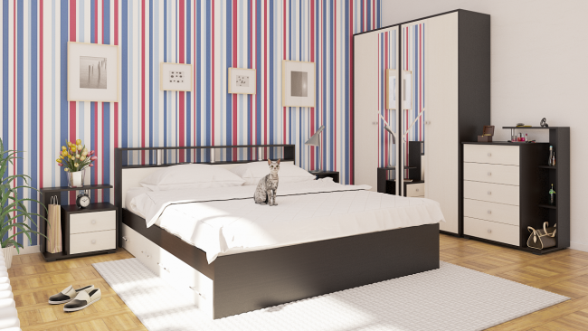 Кровать с ящиками 1800 Камелия + две тумбы цвет венге/дуб лоредо