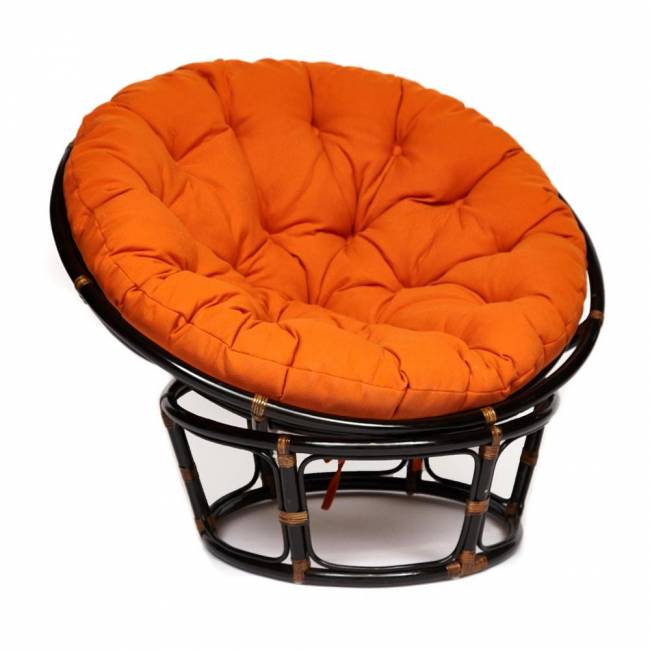 Кресло PAPASAN/ПАПАСАН 23/01 W  /с подушкой/ диаметр подушки 122 см, 115х101х104 см, Antique brown (античный черно-коричневый), ткань Оранжевый, Antique brown (античный черно-коричневый)
