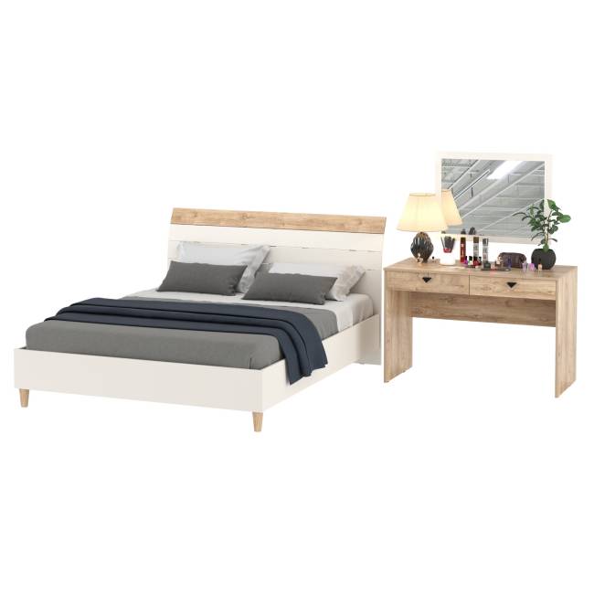 Двуспальная кровать на 1600 Муссон 11.41 с основанием и столиком с зеркалом цвет белый/дуб эндгрейн элегантный Двуспальная кровать на 1600 Муссон 11.41 с основанием и столиком с зеркалом цвет белый/дуб эндгрейн элегантный