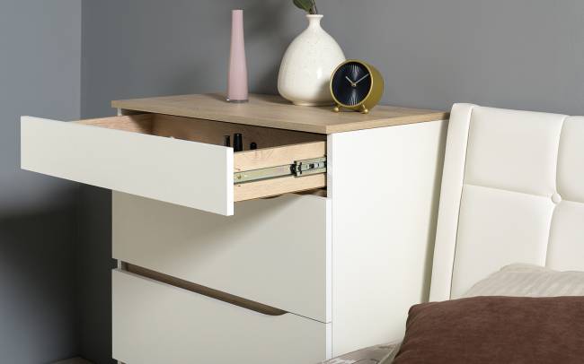 Модульная мебель для спальни Муссон с тумбочкой для аппаратуры 13.276 цвет белый/чёрный/дуб эндгрейн элегантный